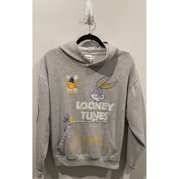 LOONEY TUNES Grey Bugs Bunny Hooded Sweatshirt - Picture 1 of 10